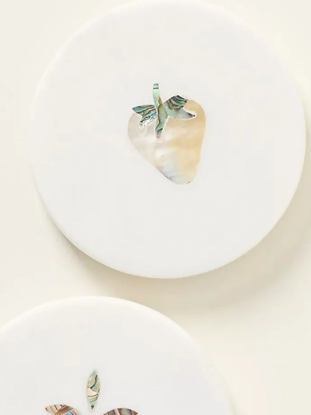 Anthropologie White Briar Marble Coaster with Mother of Pearl Strawberry